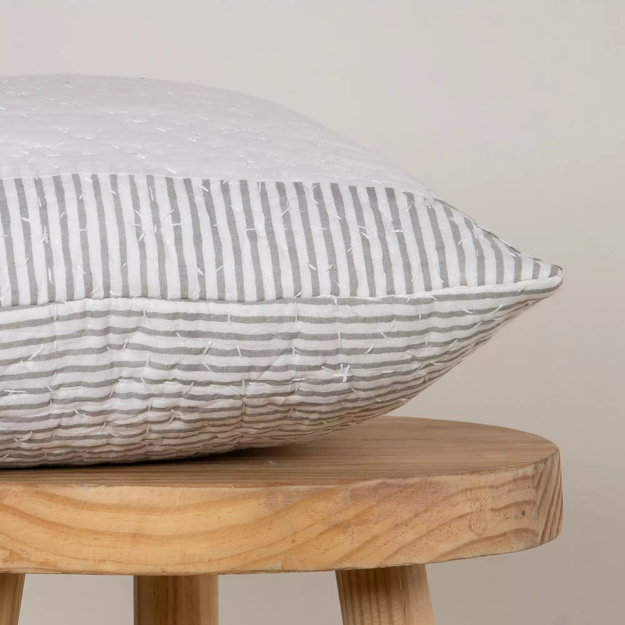 Luxury Grey Stripes Printed Cotton Cushion Cover